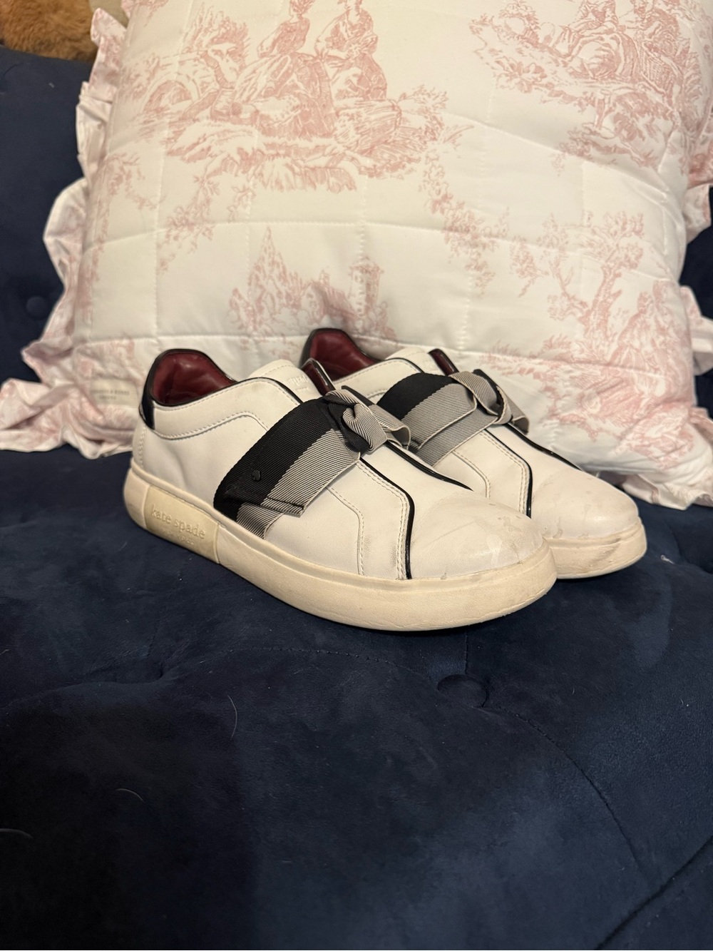 Kate Spade ♠️ Black and White Leather Bow Strap Sneakers
